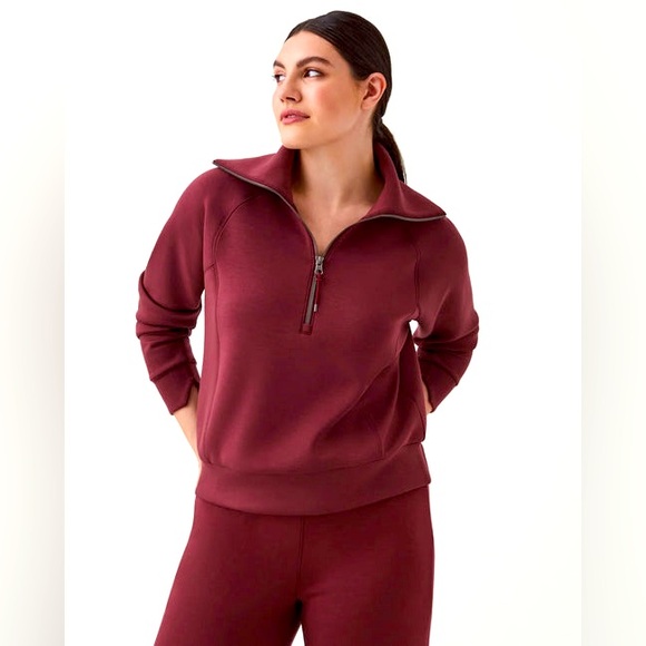 SPANX AirEssentials Half Zip Pullover Sweatshirt XL Soft Lightweight Burgundy - Picture 1 of 5